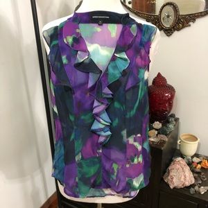 Express XS PURPLE Sleeveless Sheer Ruffle Top